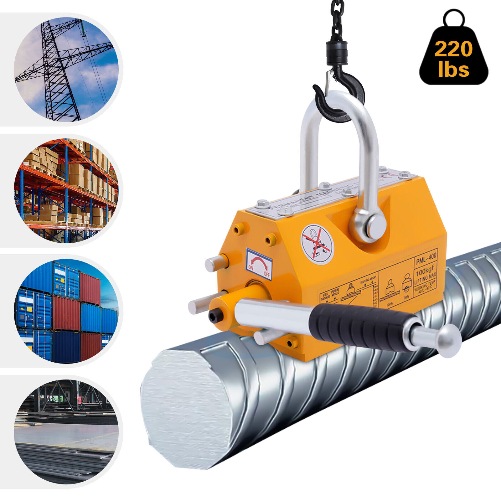 100kg-2000kg Magnetic Lifter Heavy Duty Steel Magnet Lifting Hoist Crane