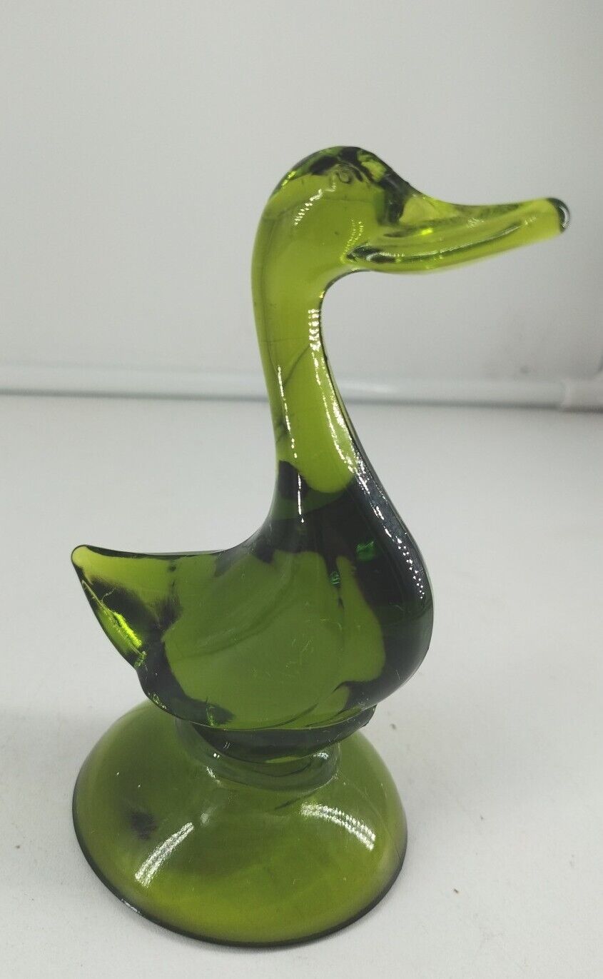 Vintage MCM Viking Glass Epic Duck 5” Avocado Green Stunning 