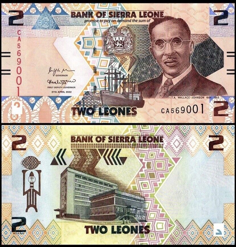 SIERRA LEONE 2 Leones, 2022, P-35, UNC World Currency