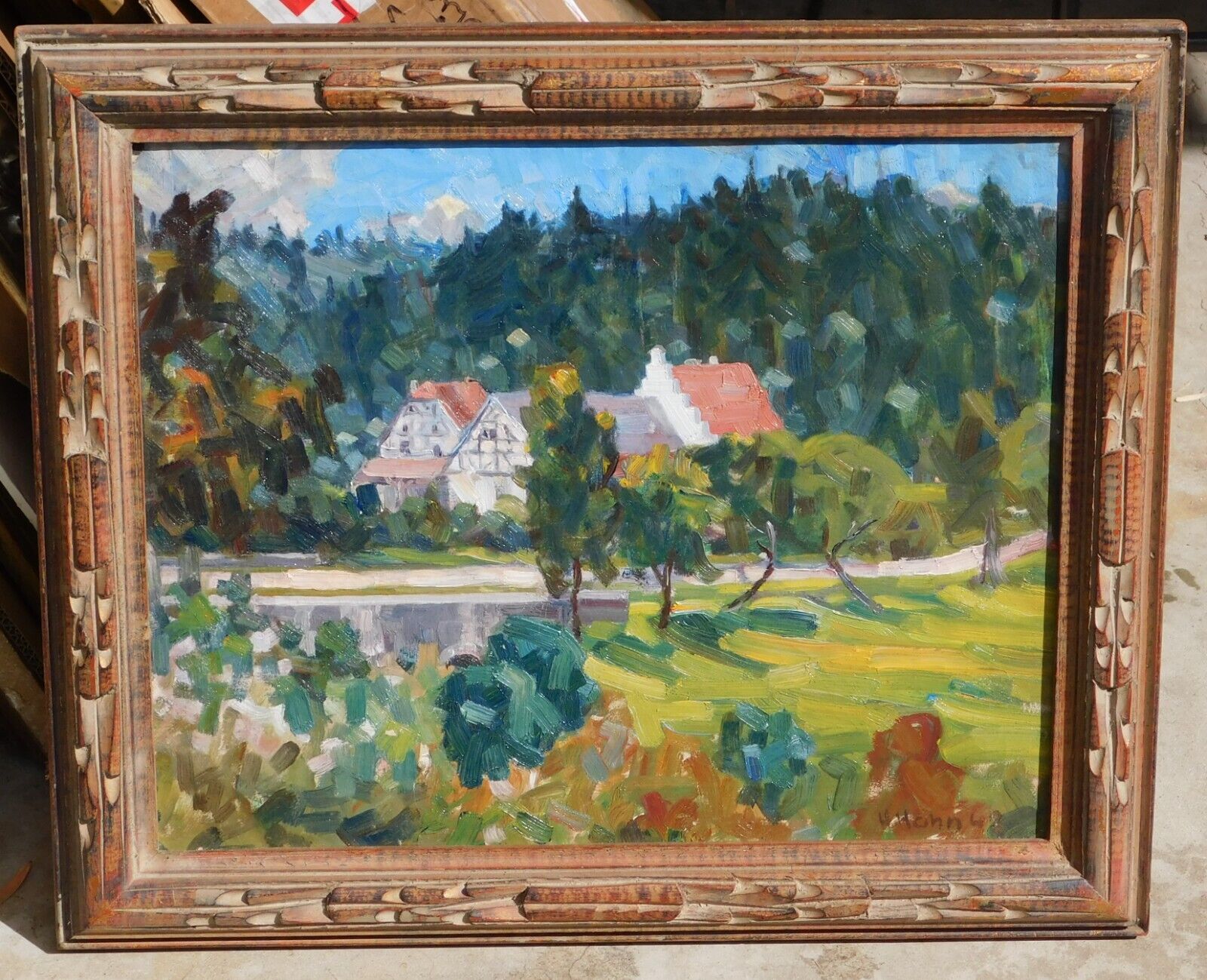 VIntage impressionist oil painting landscape, signed, mystery artist 16 x 20