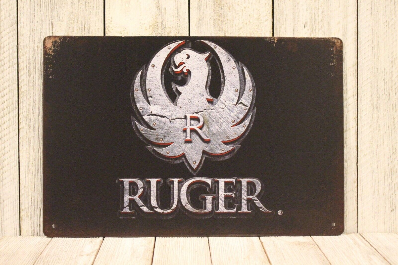 Ruger Tin Metal Poster Sign Man Cave Vintage Ad Rustic Look Gun Shop Range 
