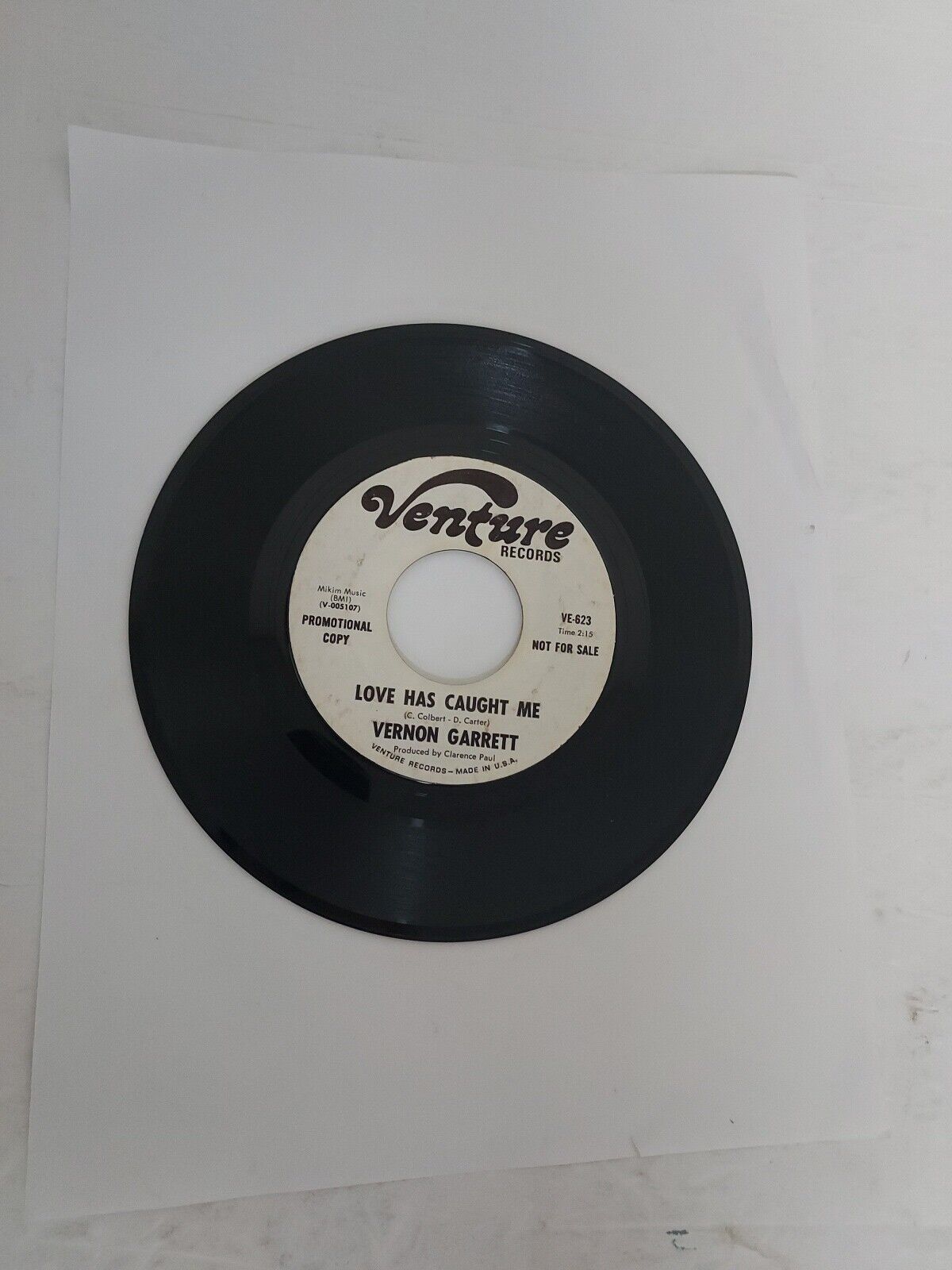 45 RPM Vinyl Record Rare Soul Vernon Garrett Love Has Caught Me Promo VG