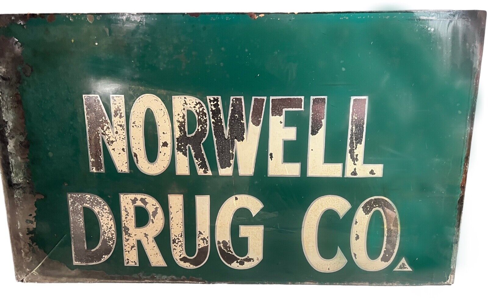 Vintage 1950’s Norwell Drug Co. Reverse Painted Glass Advertising Sign
