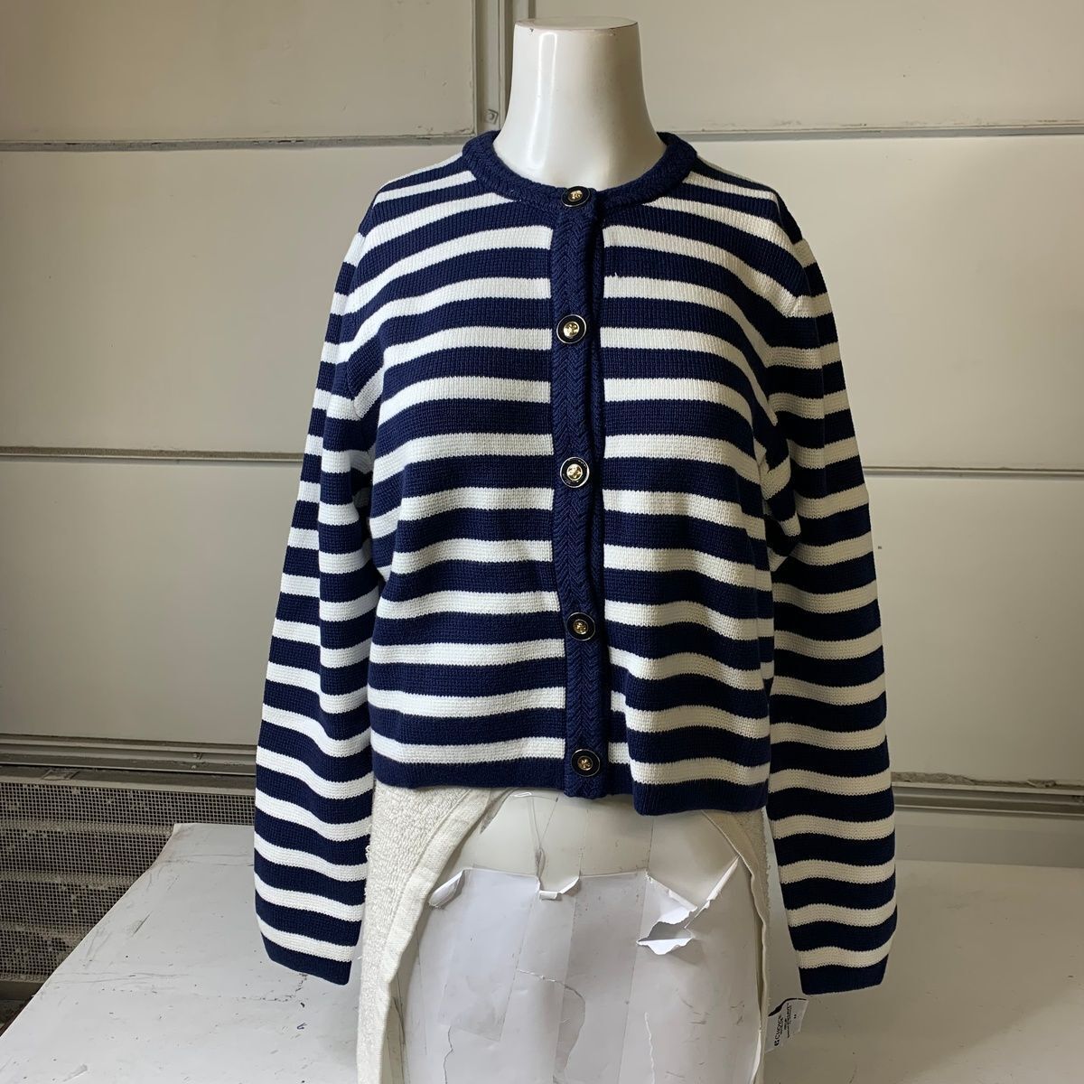 J.CREW Striped Cotton Cardigan Sweater Women\'s Size M Antique Navy