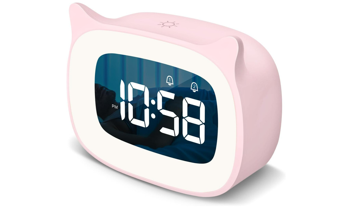 SMOUPING Kids Alarm Clock with Night Light & 18 Ringtones,Rechargeable,Cute Cat