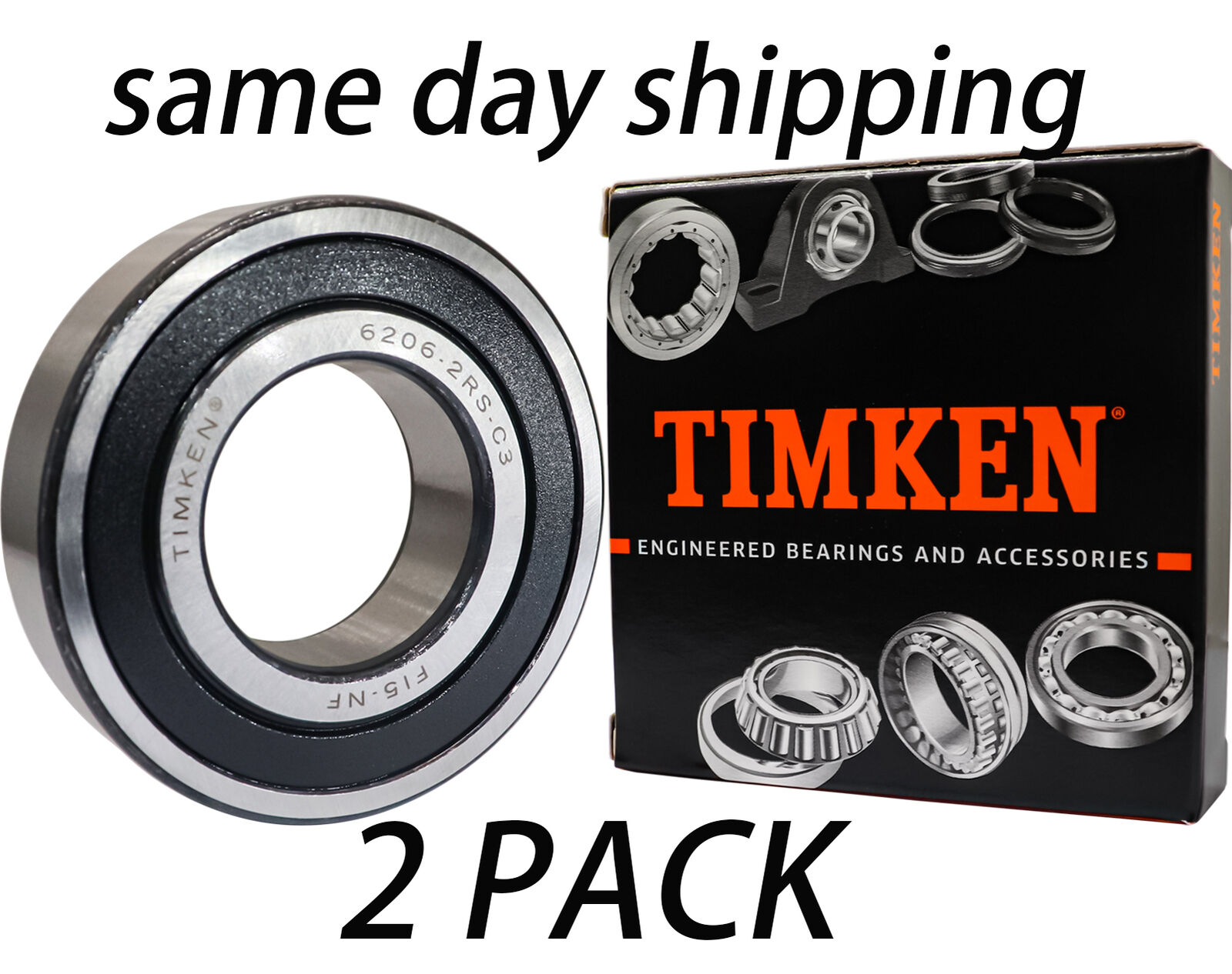 (2 PACK) TIMKEN 6206-2RSC3 30X62X16MM C3 Clearance Double Rubber Seal Bearings