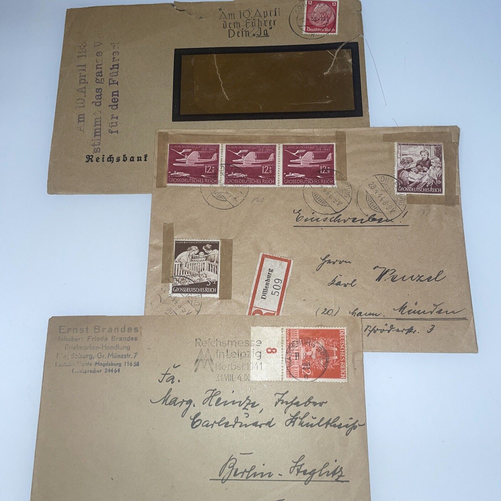 3 German World War II Envelopes 1938 1941 1944