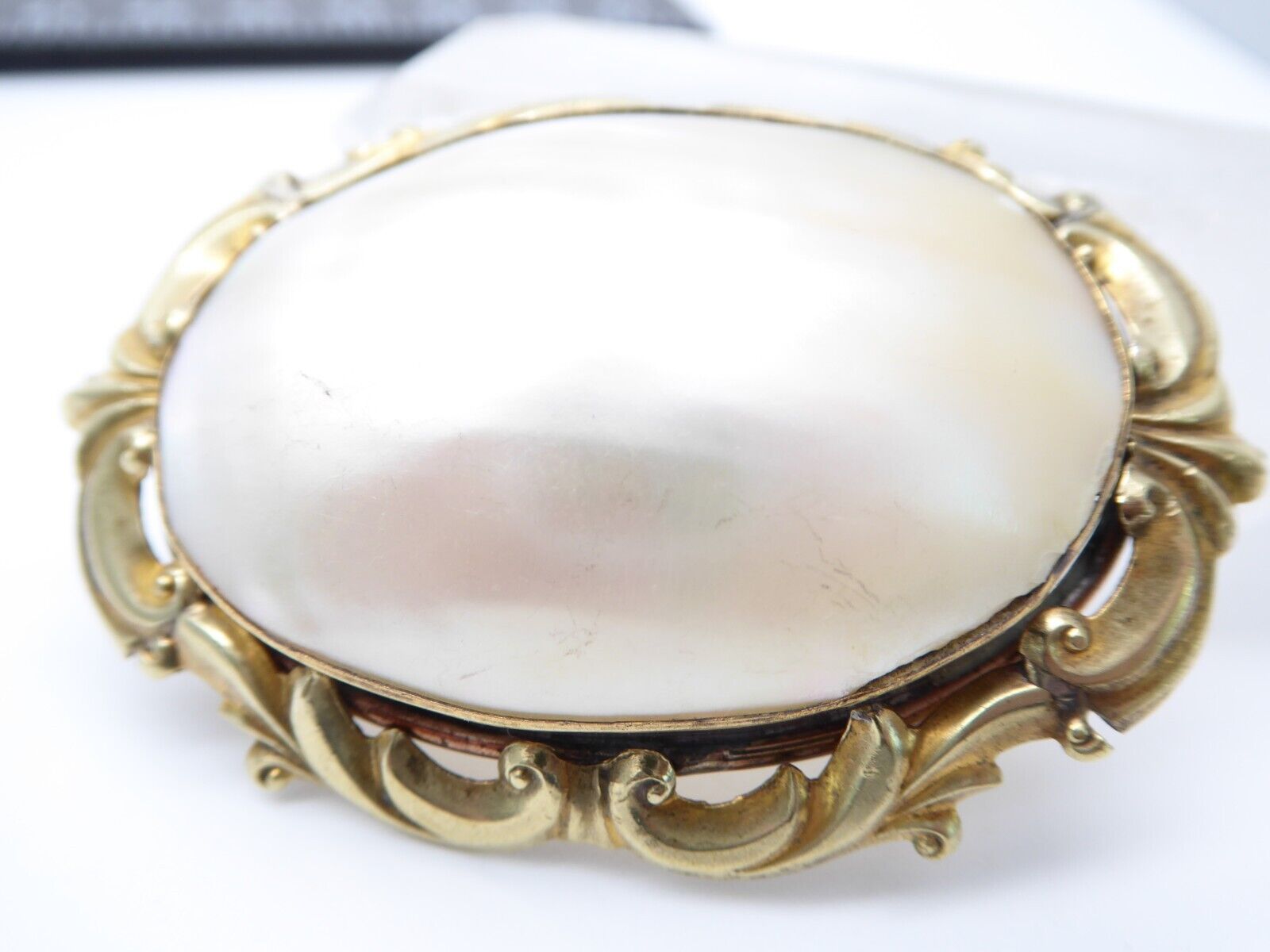 Antique Victorian Gold Tone Mother of Pearl Brooch