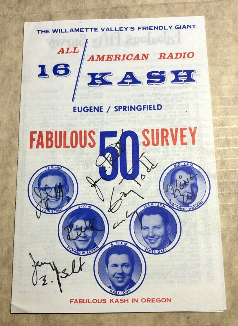 Vintage April 9 1967 KASH RADIO Fabulous 50 SURVEY Eugene Oregon DJs Autographed