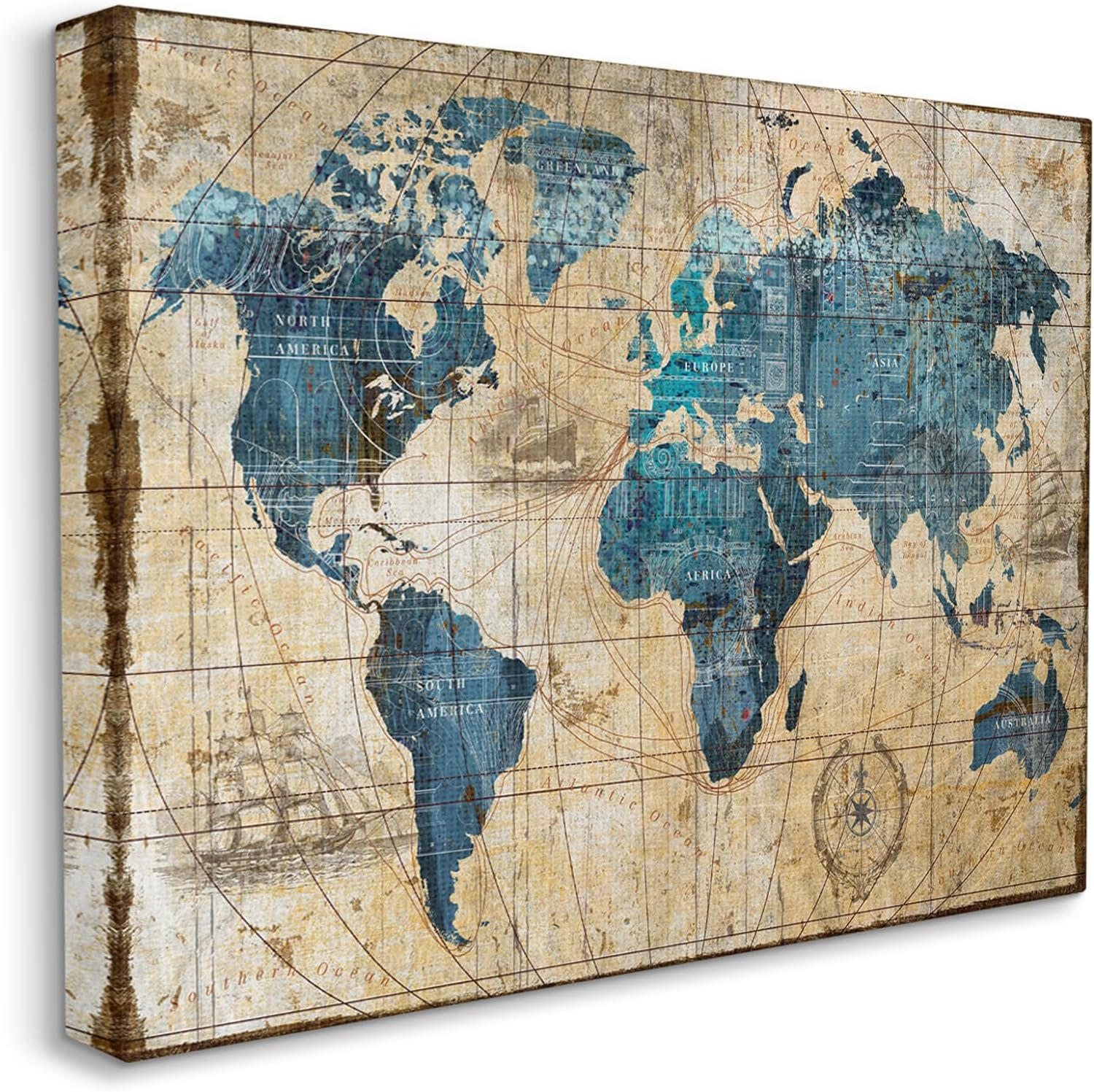 Vintage Abstract World Map Design Decorative Wall Hangings, Multi-Color, 24X30, 