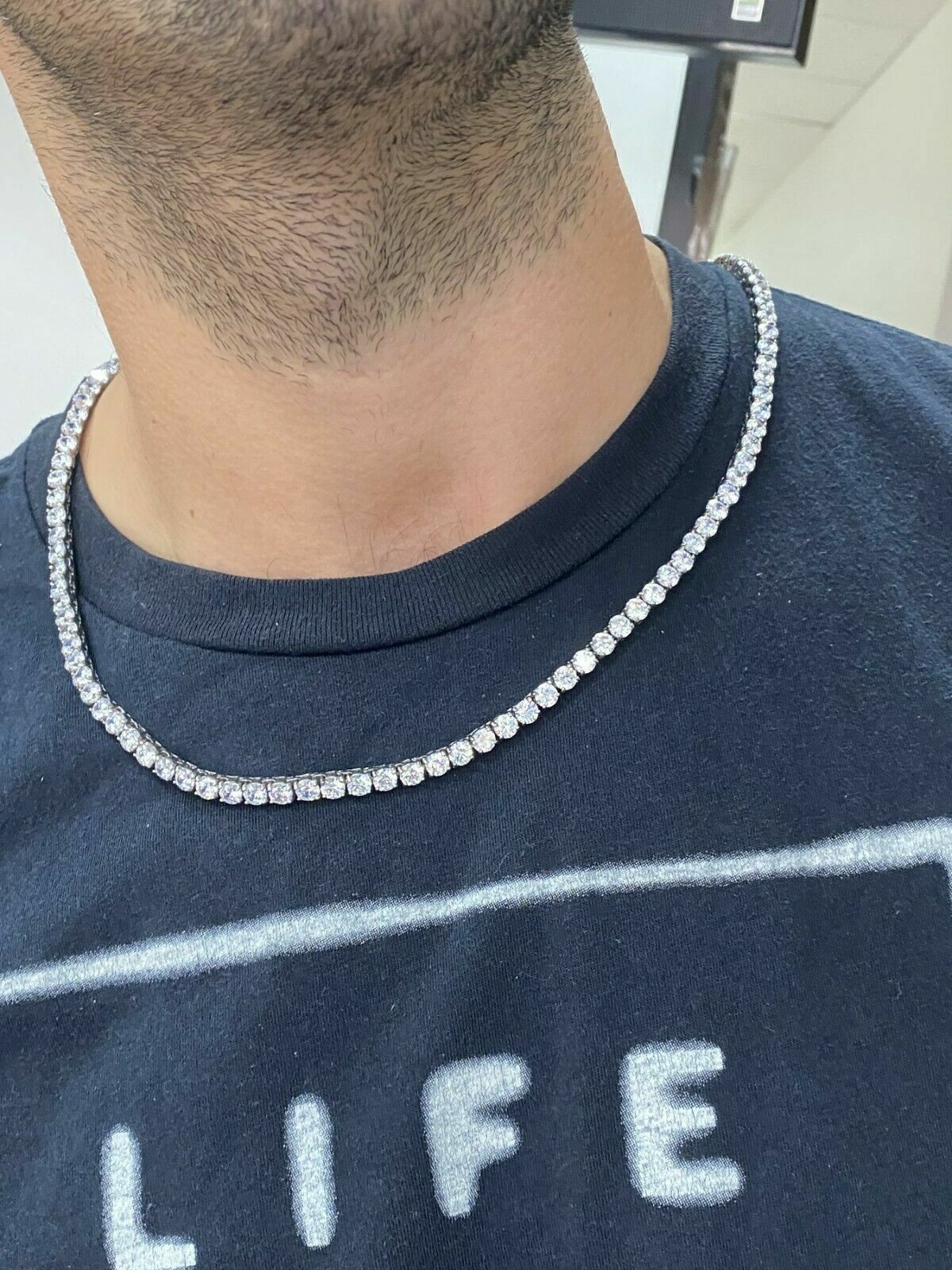 24-160 Ct Round Cut Moissanite Diamond Chain Necklace 14k White Gold Finish 20\
