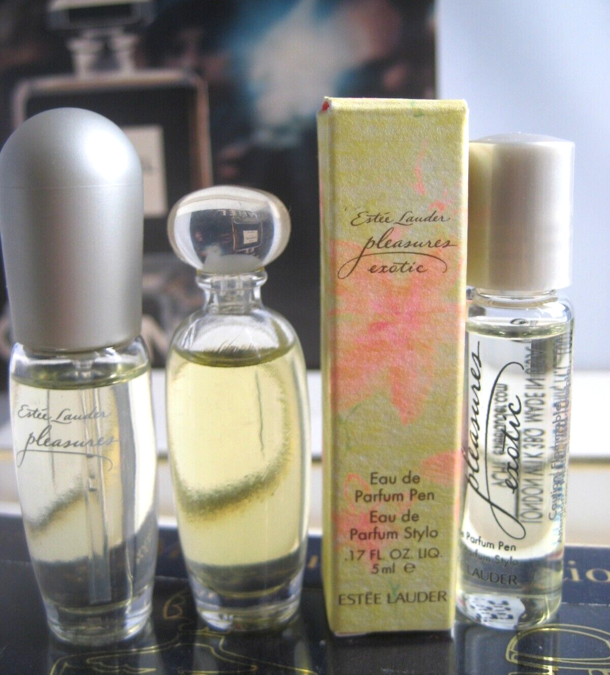 🎁3pc lot  Mini VIntage **PARFUM EDP Estee Lauder Pleasures Exotic Eau de parfum