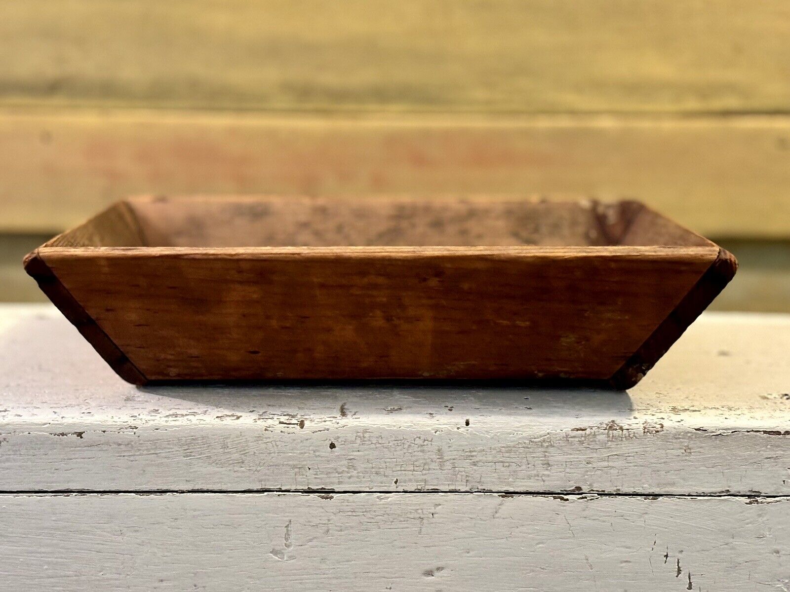 ANTIQUE CANTED WOODEN APPLE TRAY SLANTED SIDES PATINA AAFA