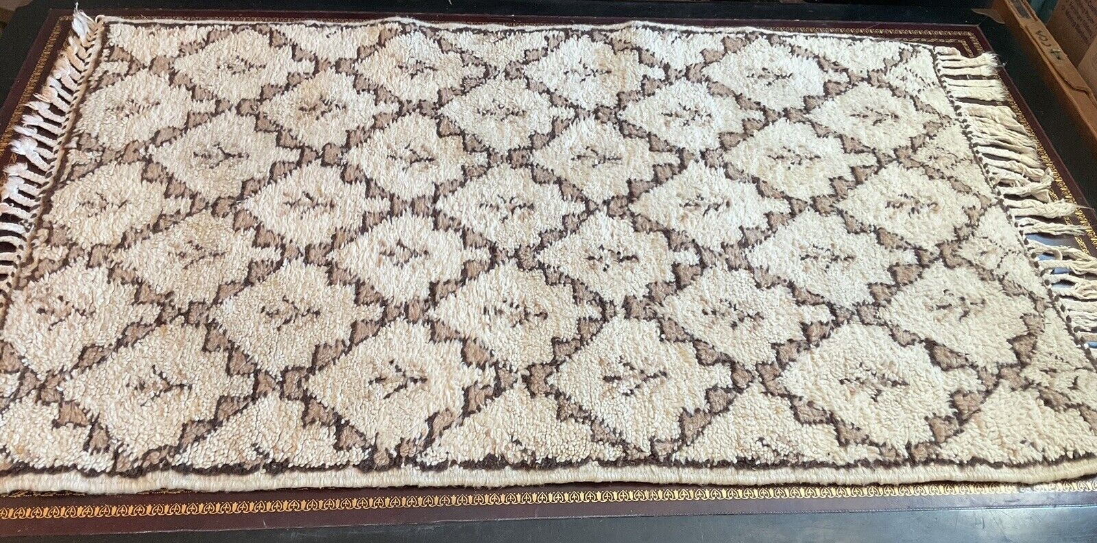 Morocco Handmade Vintage Rug 34.5” X 54” Wool Geometric Tan Brown Carpet