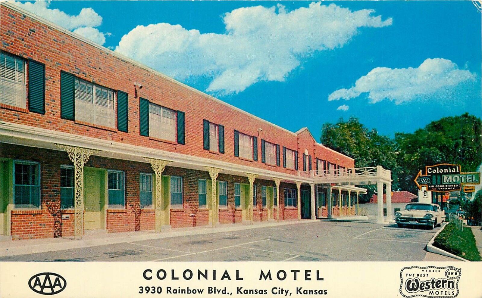 Colonial Motel Kansas City Kansas KS old car Best Western  Postcard