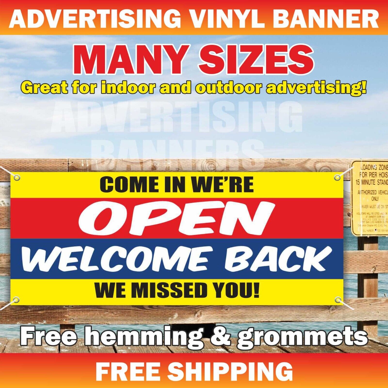 OPEN WELCOME BACK Advertising Banner Vinyl Mesh Sign Grand Opening COME IN WE’RE