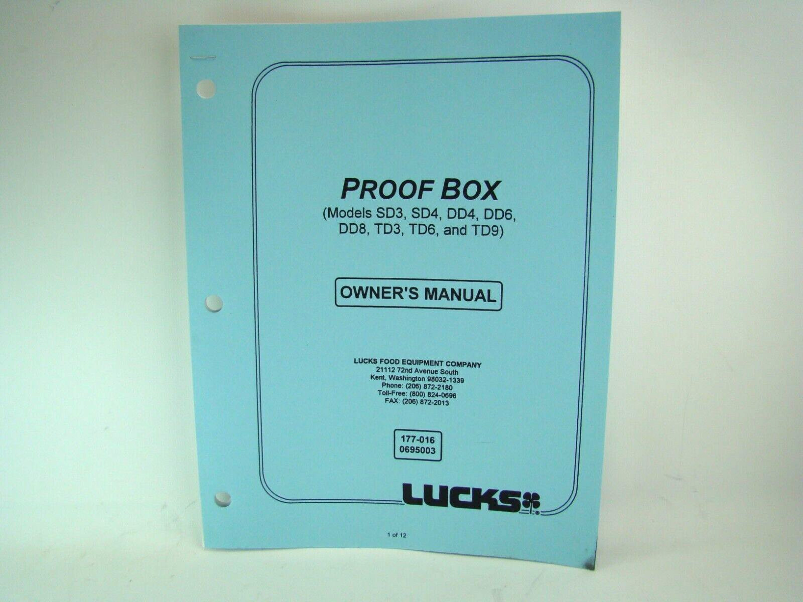 Lucks Proof Box Owners Manual SD3, 4, DD4, DD6, DD8, TD3, TD6, TD9