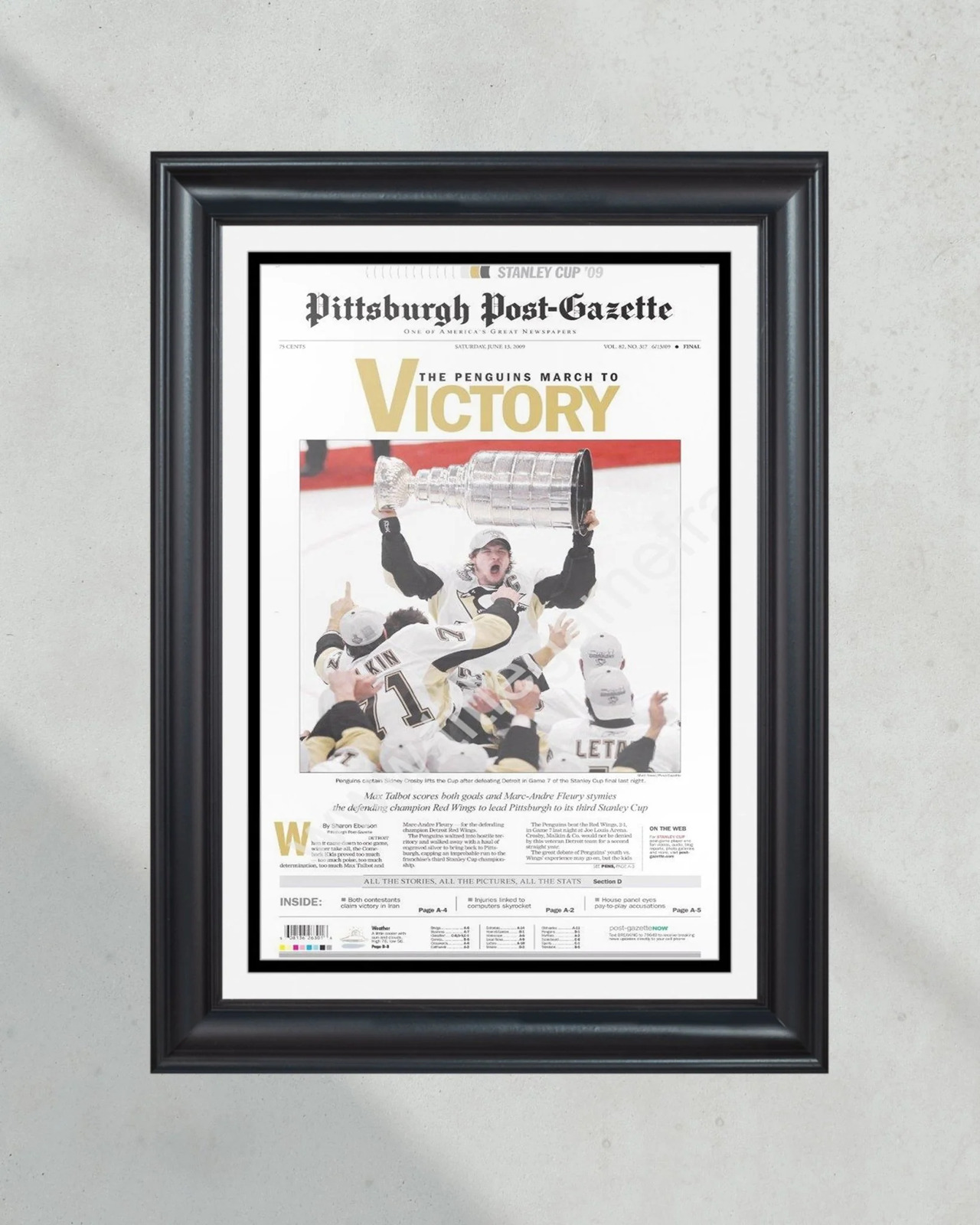 2009 Pittsburgh Penguins Stanley Cup Champion Framed Front Page Newspaper Print