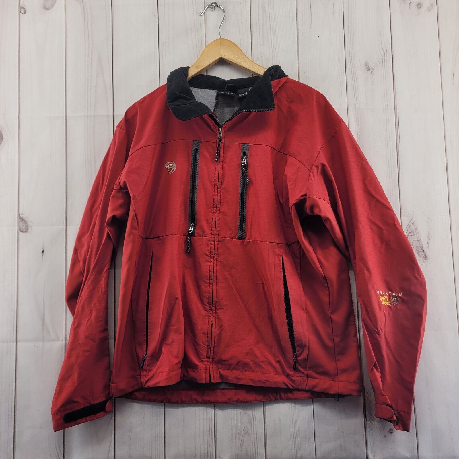 Vintage Mountain Hardwear Jacket Mens Large Red Black Shell Pockets Full Zip