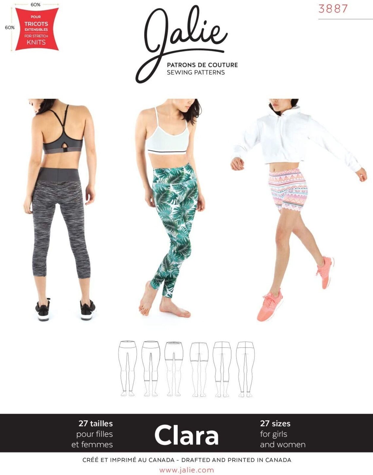 Jalie 3887 Clara Leggings Sewing Pattern for Children/Adults 3 Lengths 27 Sizes