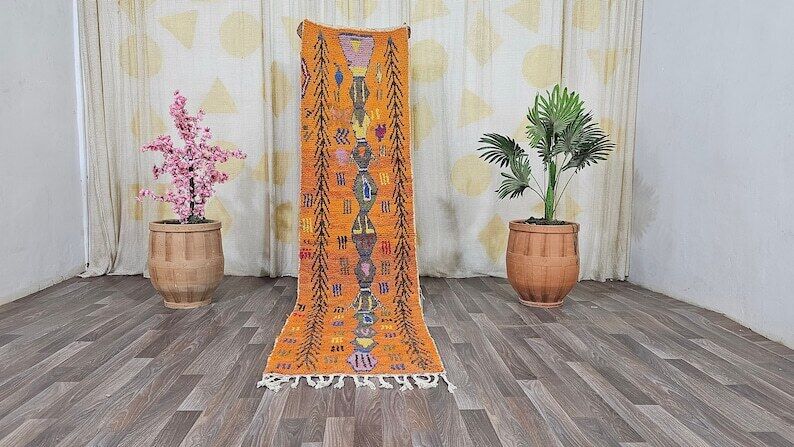 Traditional Berber Orange Wool Runner Hand Knotted Vintage Oriental Area Rug