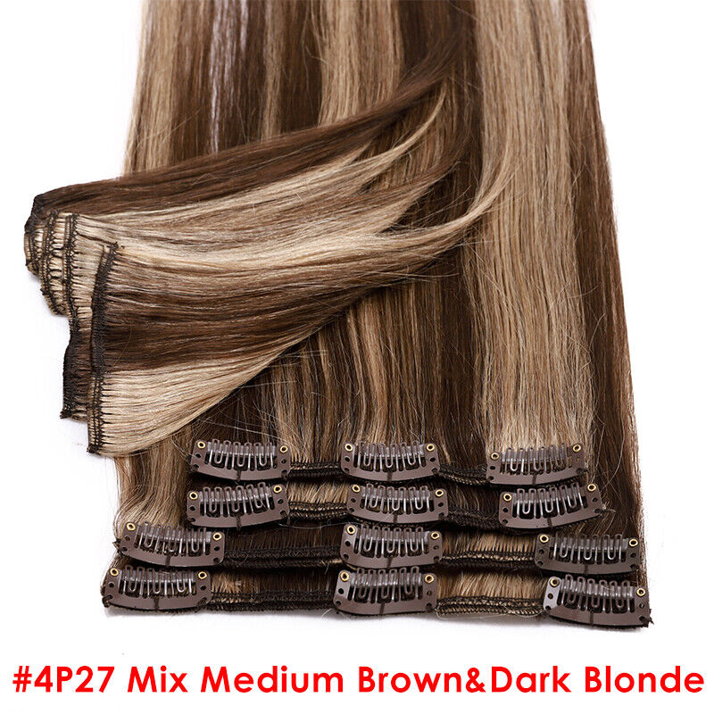 Clearance 100% Remy Human Hair Extensions Clip In Real Soft Weft Full Head Ombre