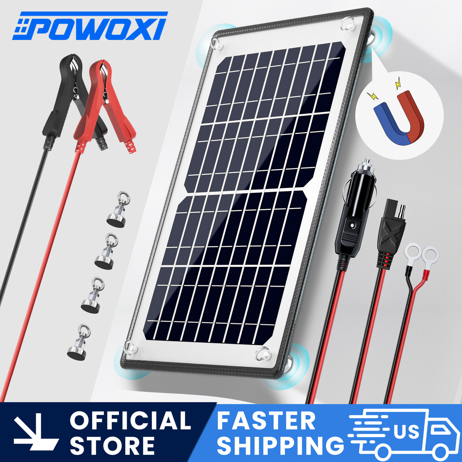 POWOXI Solar Panel Kit 12V 20W Magnetic + MPPT Charge Controller Battery Charger