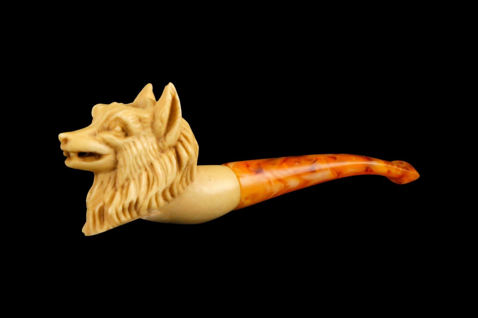 Wolf Meerschaum Pipe cigarette hand carved tobacco smoking 海泡石 with case