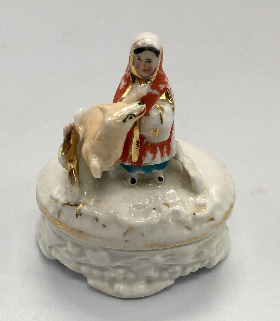 Antique German Conta Boehme Staffordshire Style 1800s Little Red Riding Hood Jar