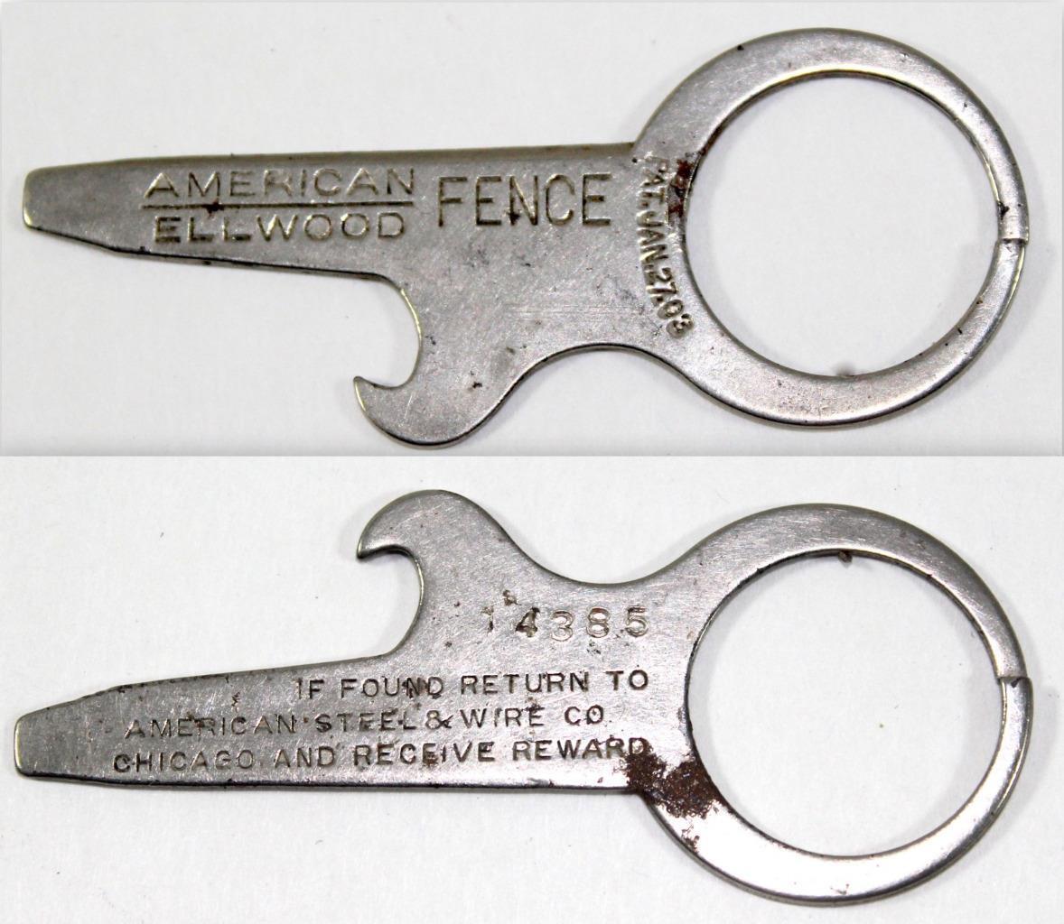 Patent Jan. 27,1903 Elwood Fence American Steel & Wire Bottle Opener Screwdriver