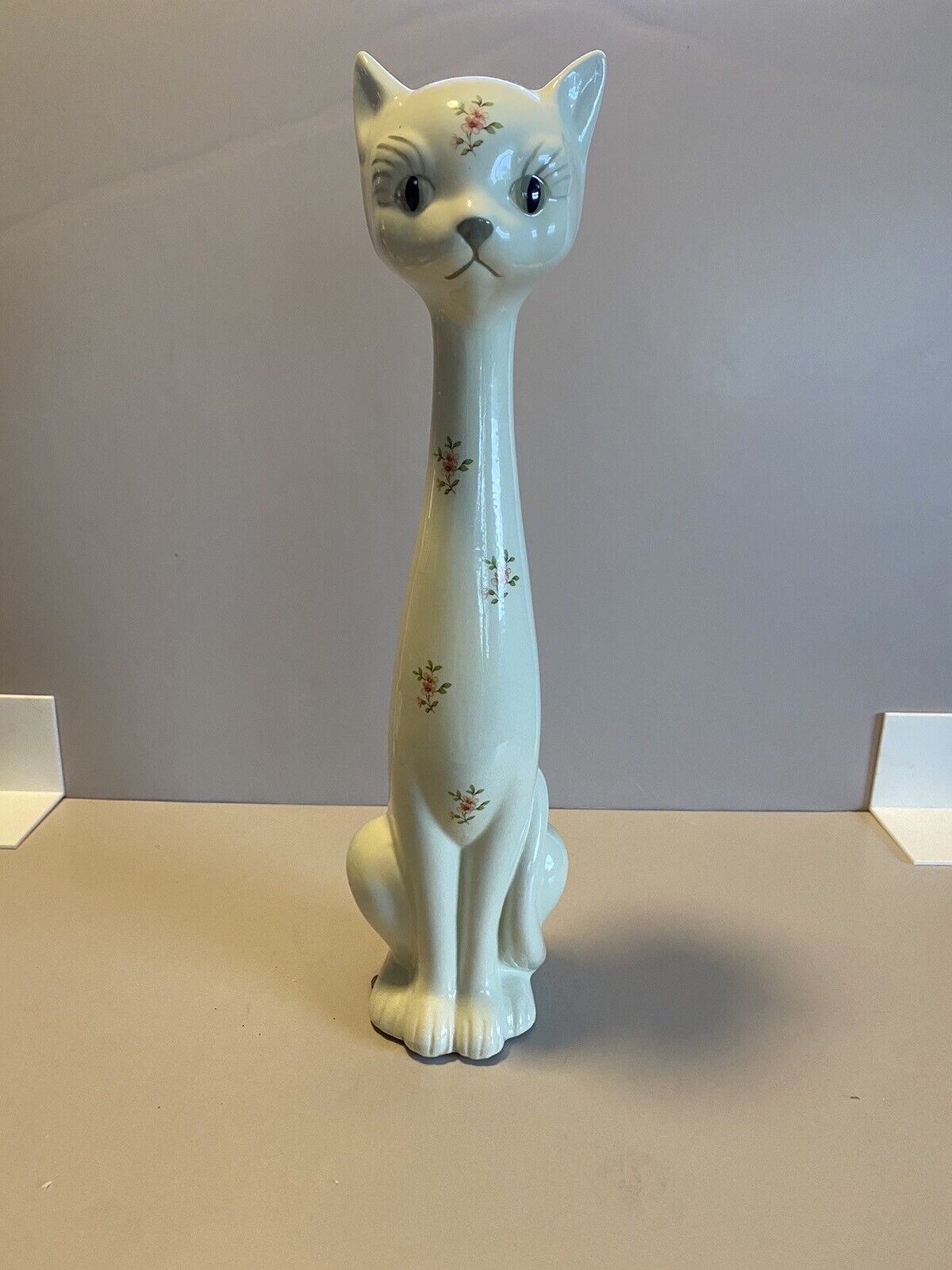 MCM 1950’s Long Neck Cat With Beautiful Florals