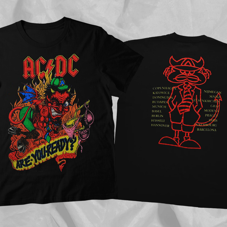 Vintage ACDC 1990 Tour Are You Ready Born To Raise Hell Black Double Sided Tee
