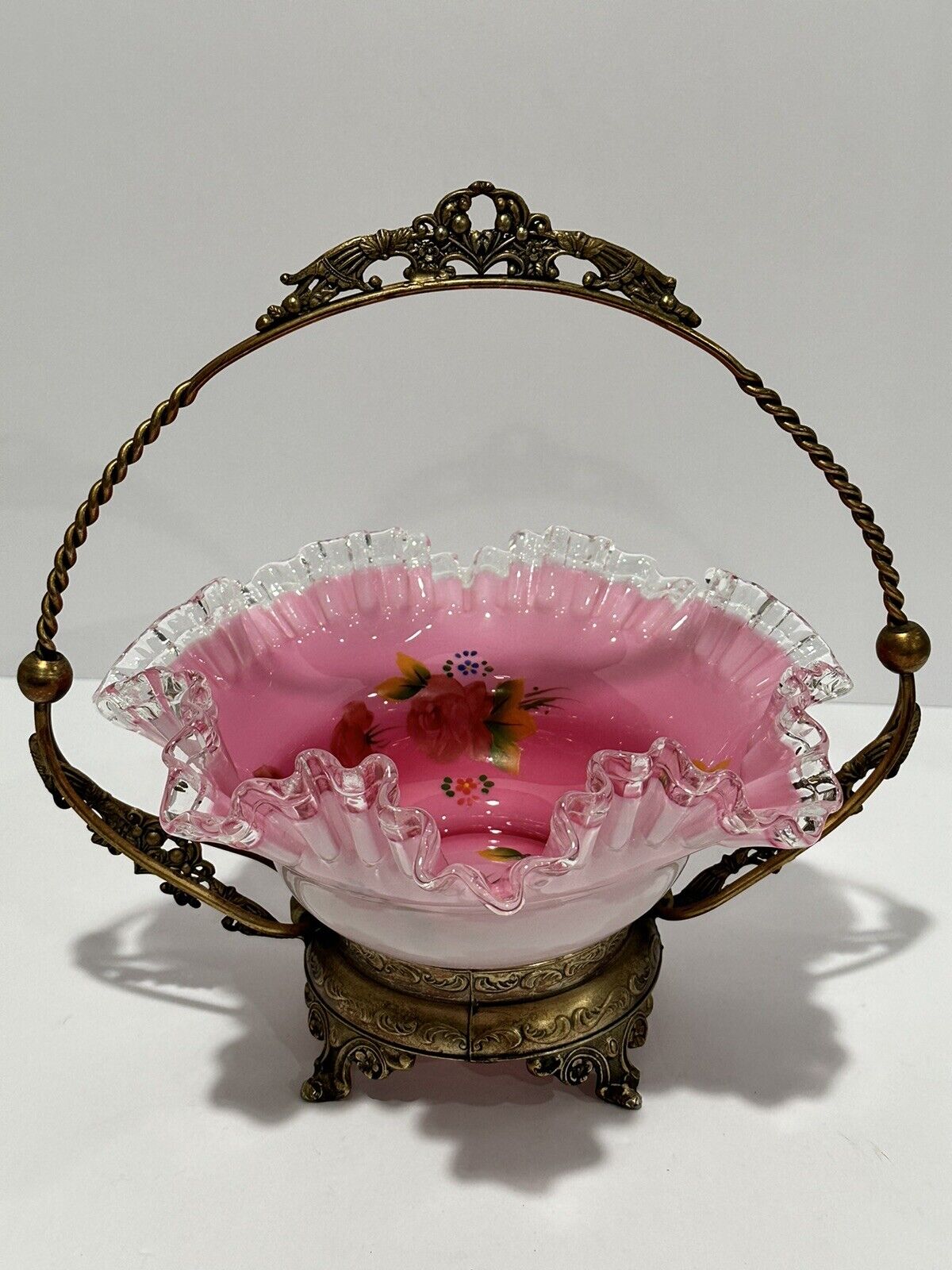 Antique Victorian Style Glass Bridal Wedding Basket
