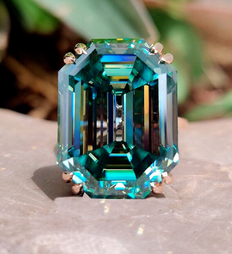 HUGE & RARE 24.80 Ct Emerald Cut Blue Diamond Ring In 925 Silver Certified