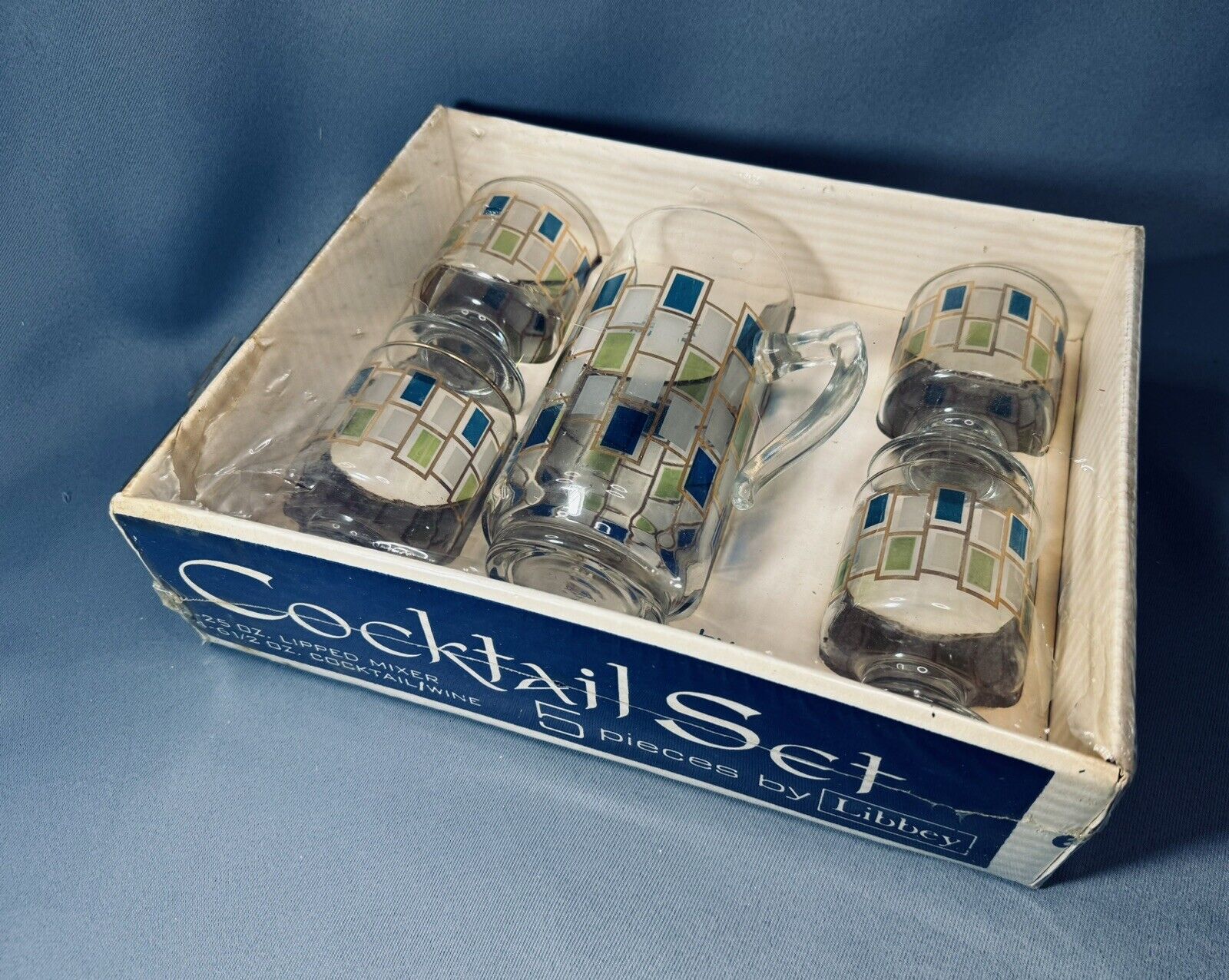 Vintage Libbey Glasses Nordic 4 MCM Tumblers Cocktail Pitcher Original Box