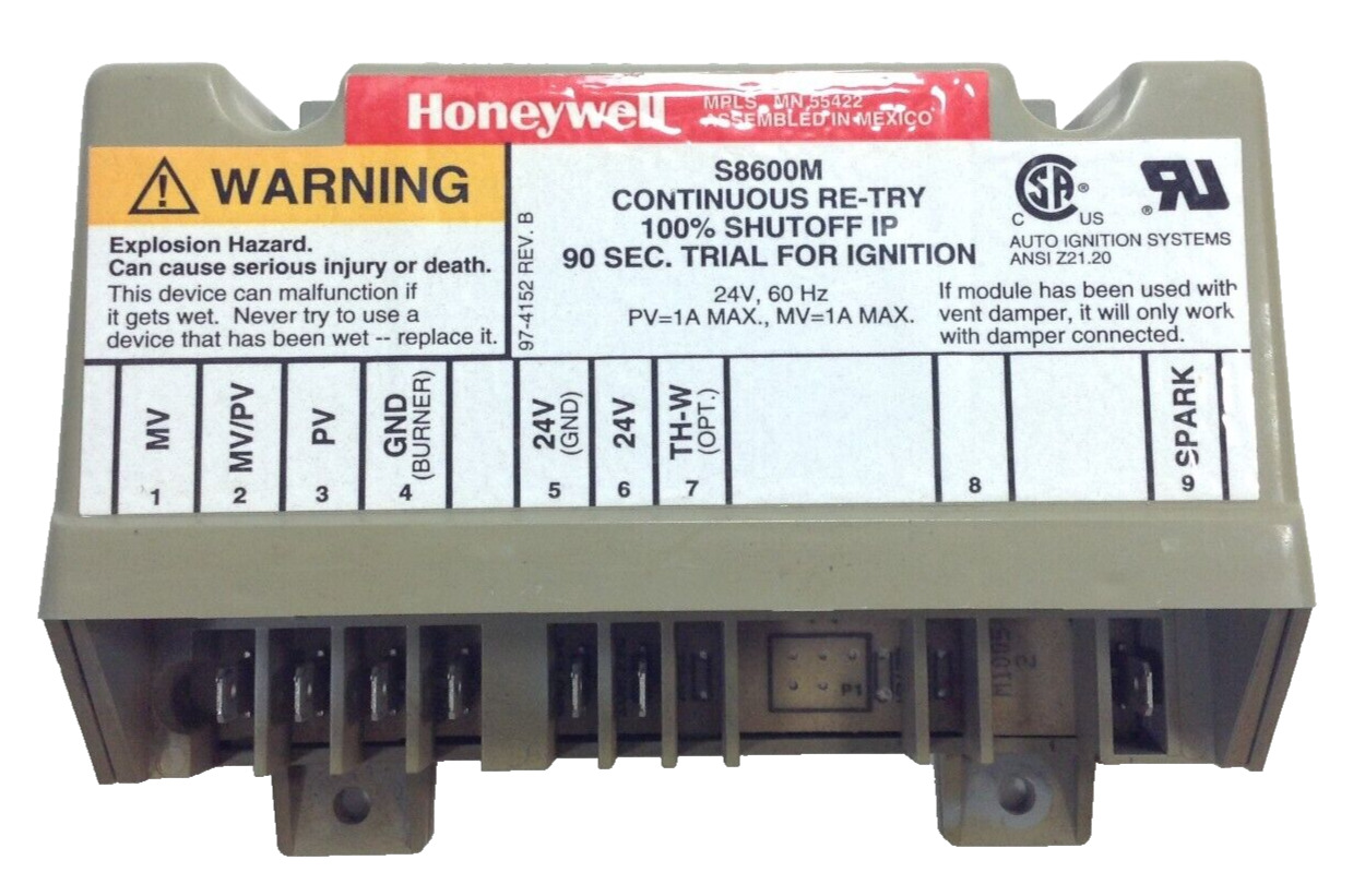 Honeywell S8600M Ignition Control Module Continuous Re-Try tested Water heater