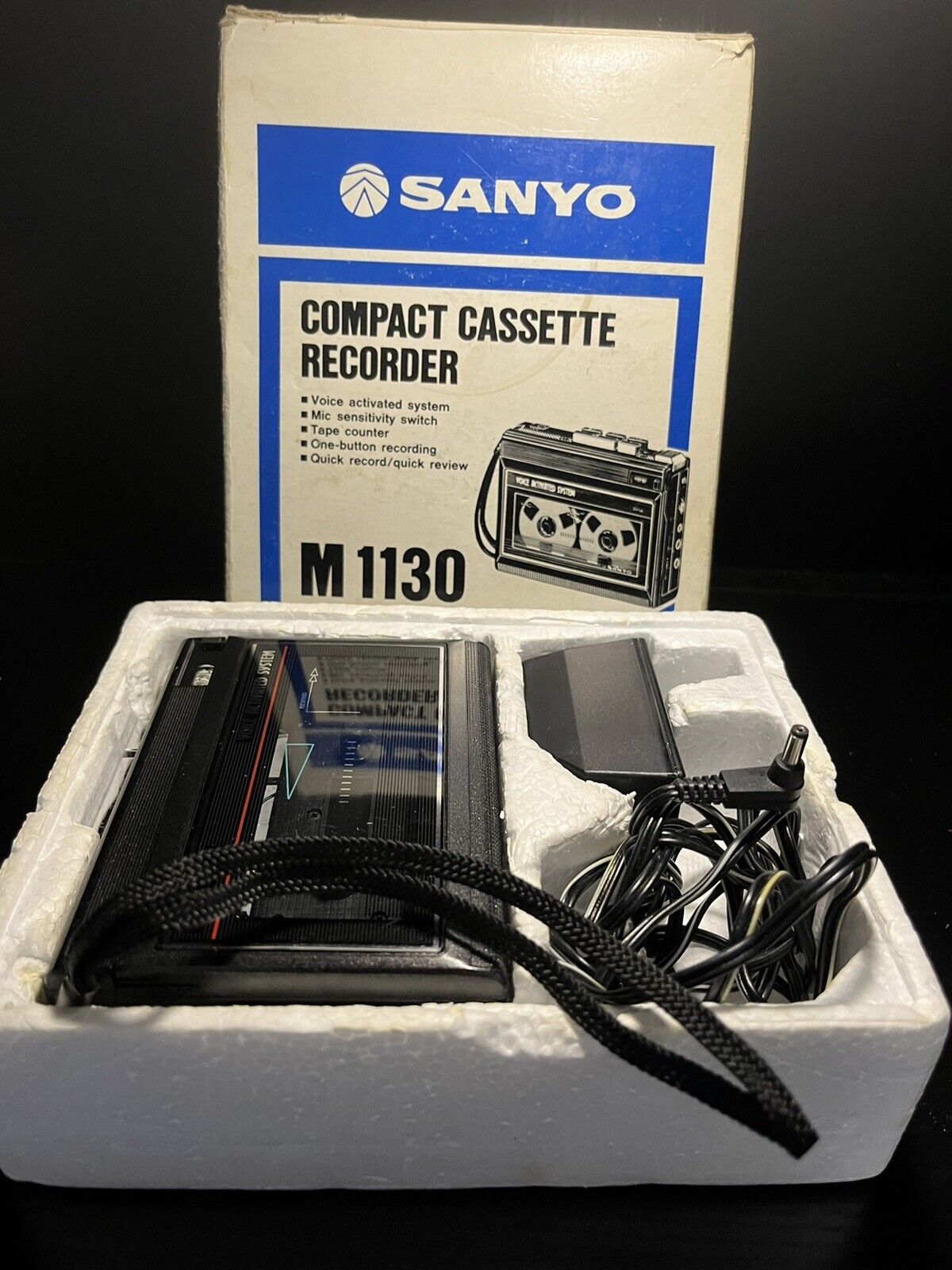 Vintage Sanyo Compact Cassette Recorder M1130 Tested Working With Original Box