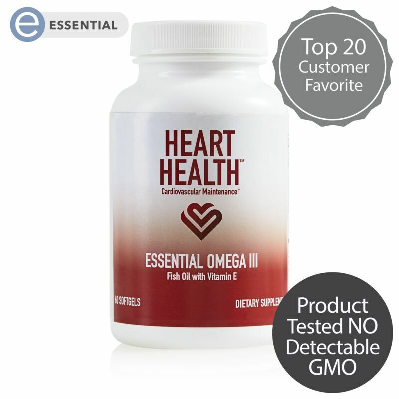 Heart Health Essential Omega III Fish Oil with Vitamin E 30 or 60 Servings 