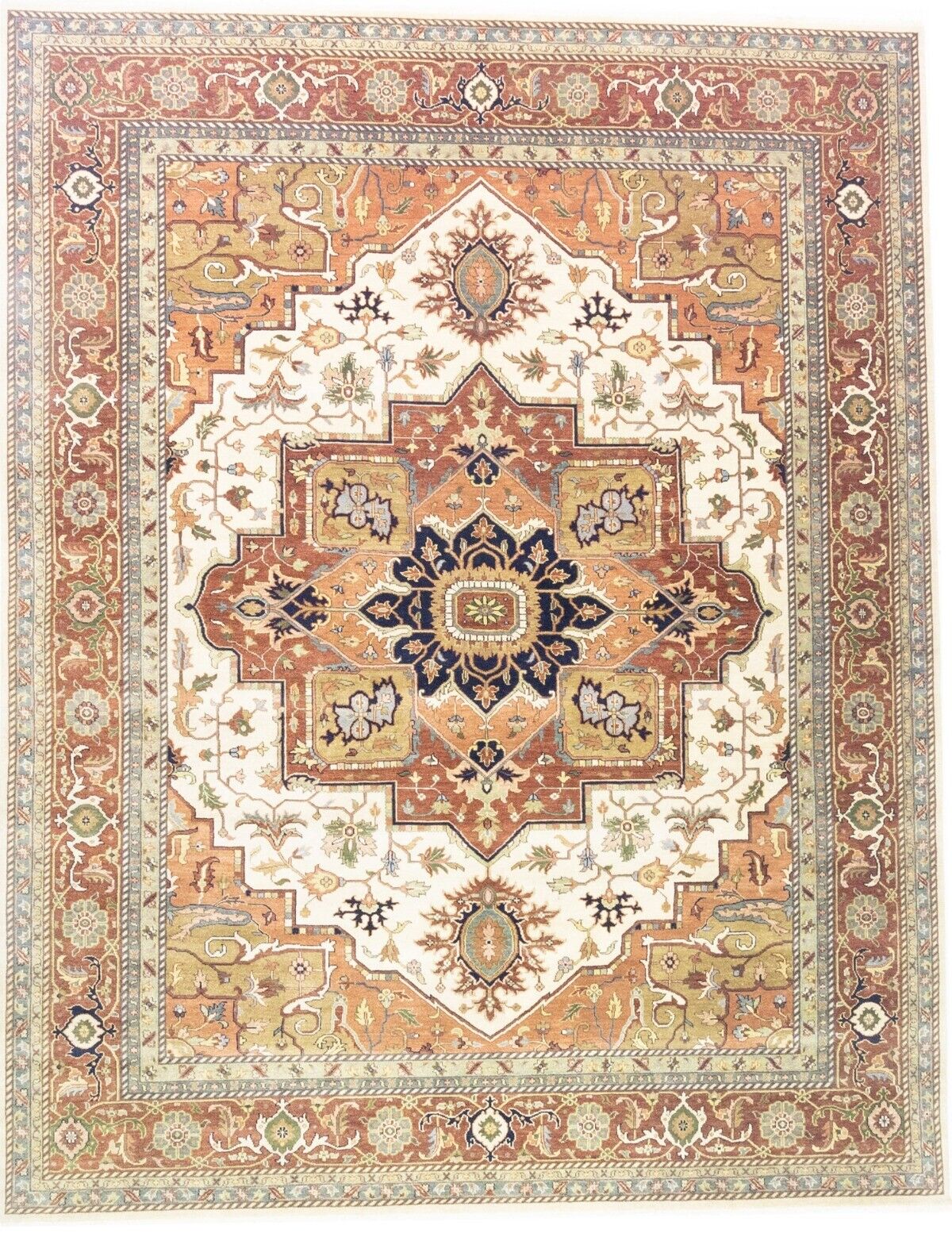 Oversized Geometric Handmade 12X15 Heriz Serapi Oriental Rug Farmhouse Carpet