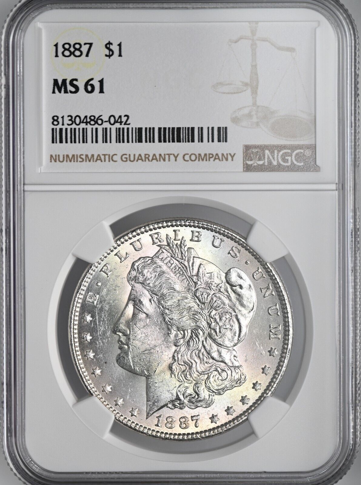 1887-P  $1 MORGAN SILVER DOLLAR MINT STATE NGC MS61 #8130486-042 FRESHLY GRADED