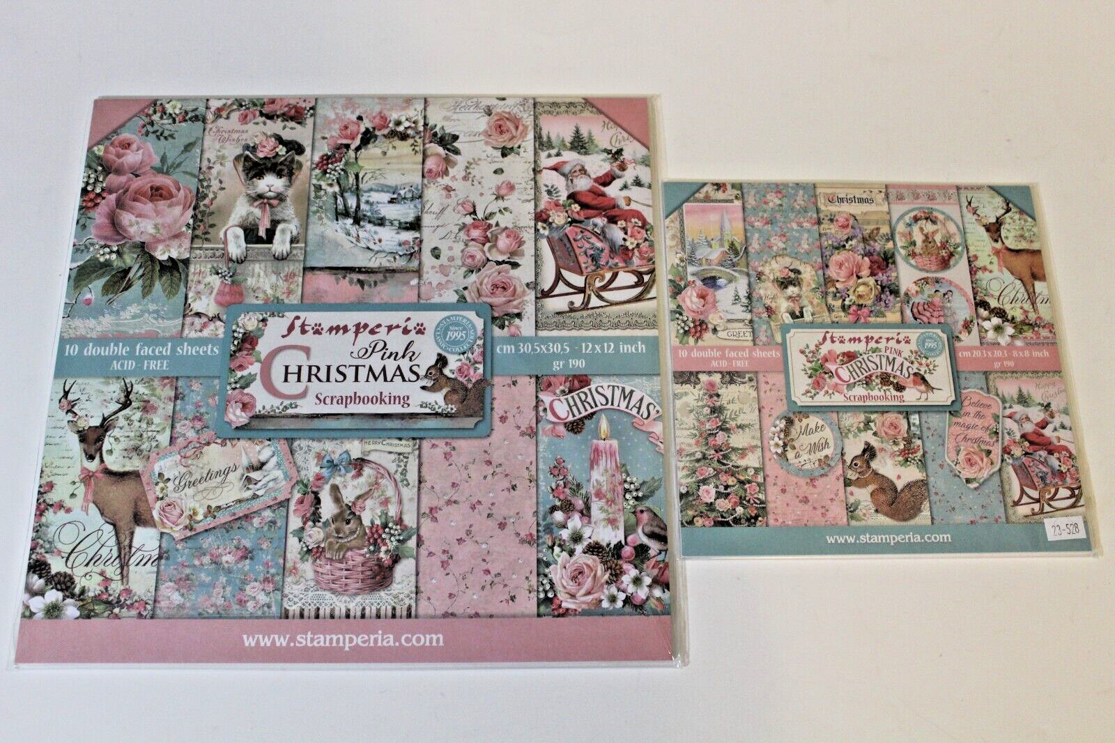 LOT  2 Stamperia PINK CHRISTMAS 12x12 and 8x8 Paper Pads--NEW, RETIRED, GORGEOUS