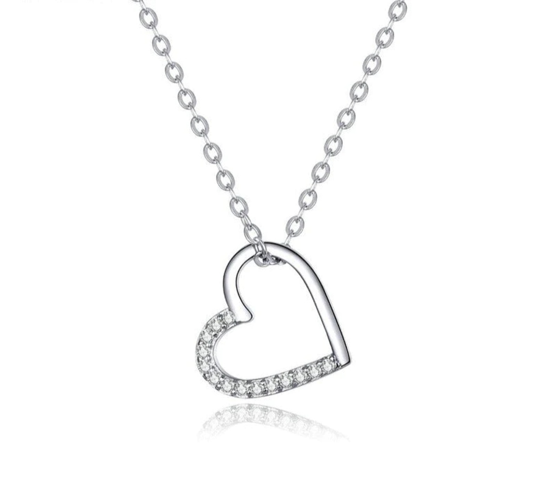 Cubic Zirconia Heart Necklace Pendant in 925 Sterling Silver for Women