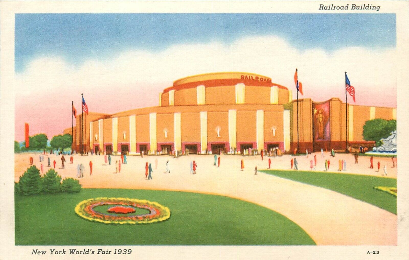 Railroad Building New York Worlds Fair NY 1939 Postcard