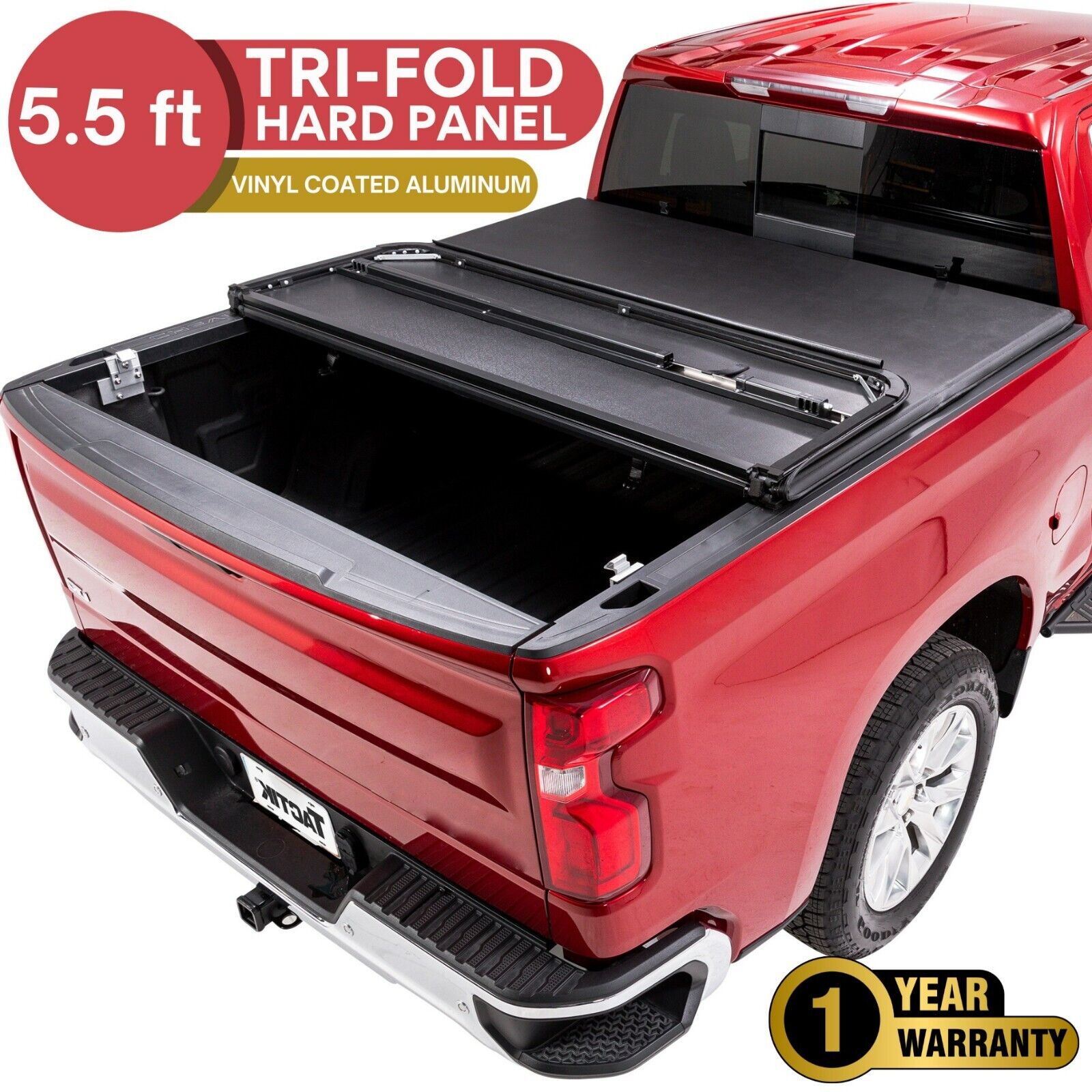 TACTIK 5.5 ft Tri-Fold Hard Panel Tonneau Cover - Fits Toyota Tundra 2014-2021
