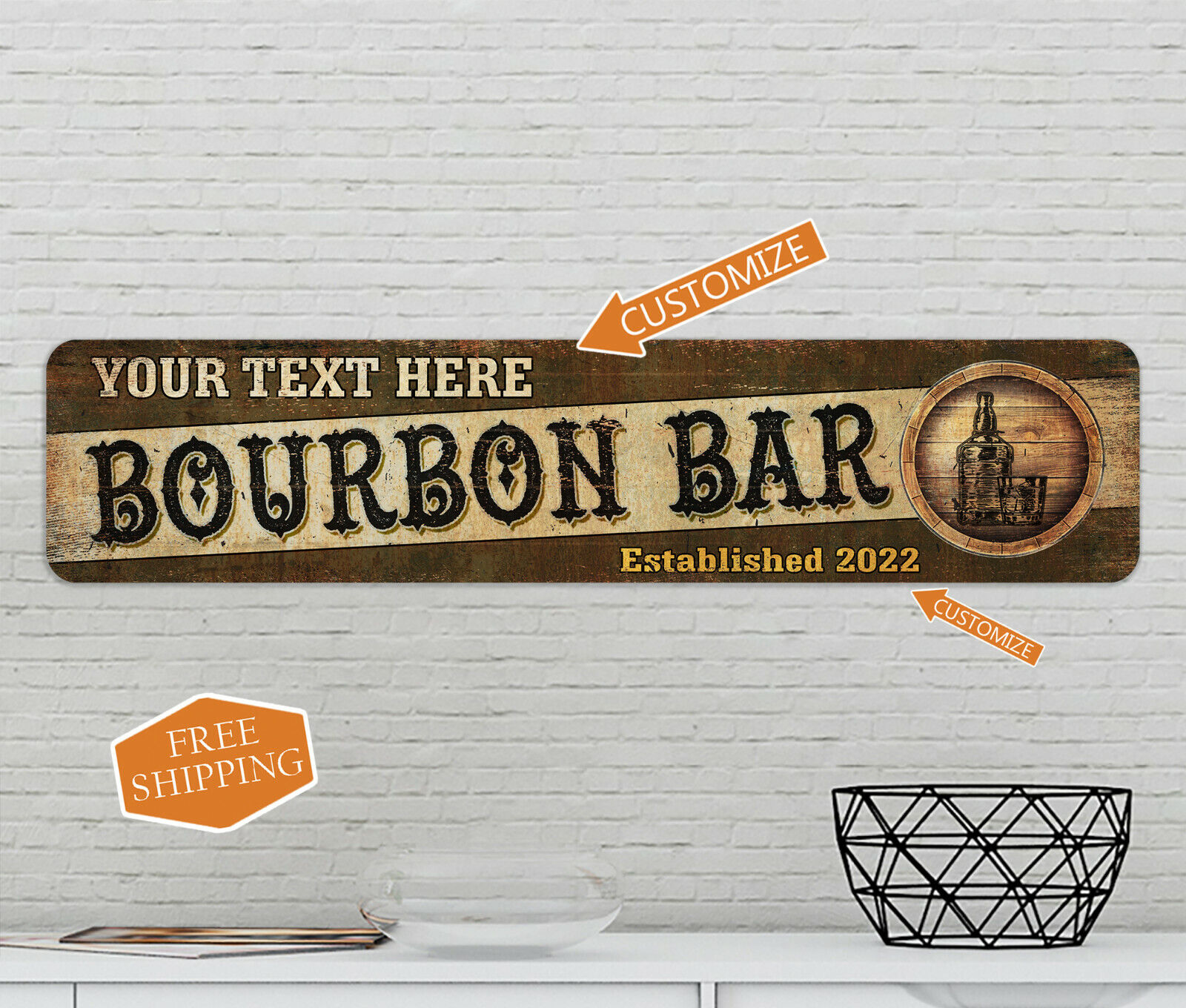 Custom Bourbon Bar Decor Sign Pub Man Cave Personalized Gift 4x18 104182002037