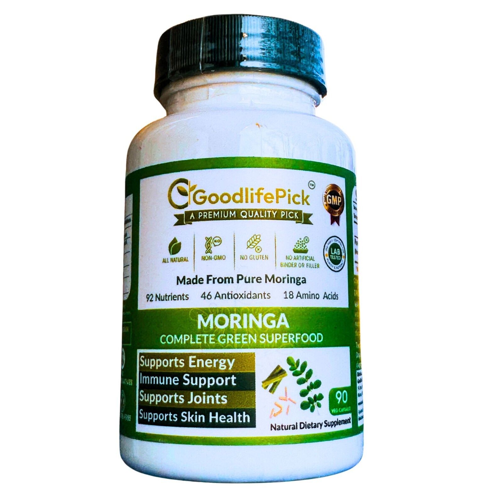 Premium Moringa Oleifera Capsules 90 ct. All Natural, NON-GMO, NO RICE POWDER