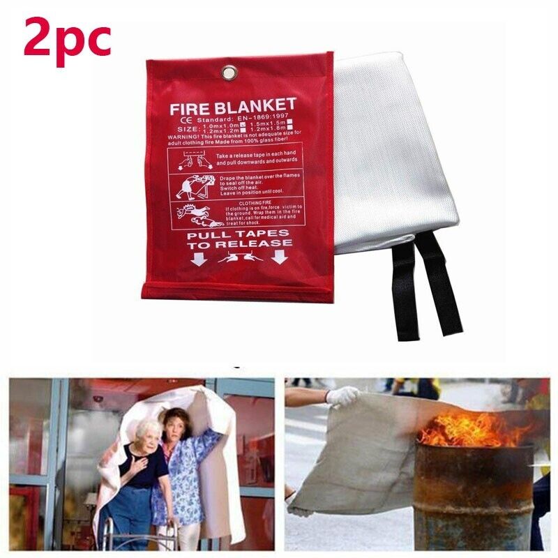 2PCLarge Fire Blanket Fireproof For Home Kitchen Office Caravan Emergency Safety