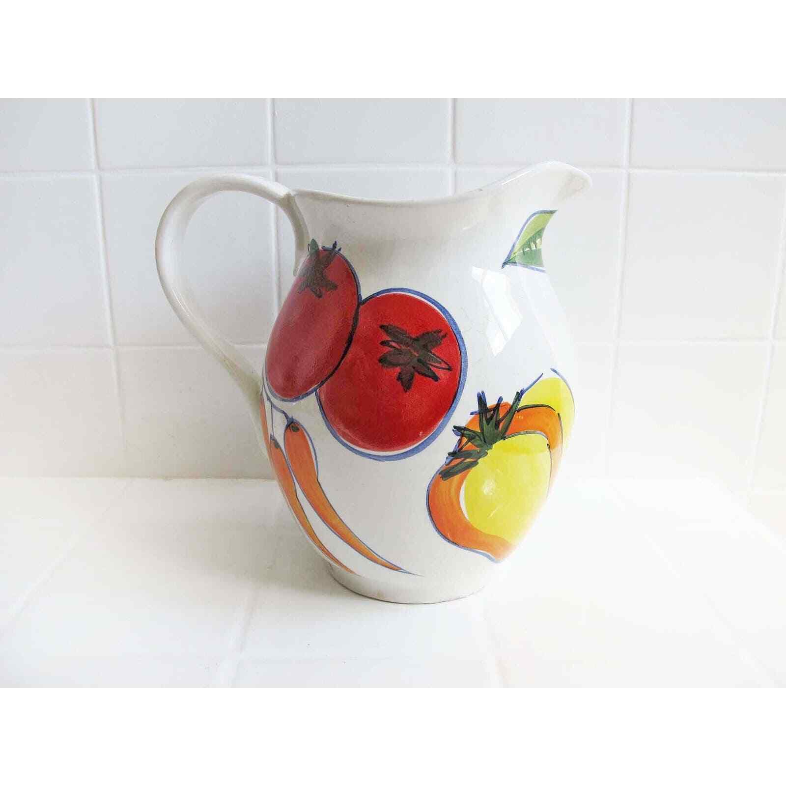 Vtg Italian Hand Painted Vegetable Ceramic Pitcher Made in Italy Colorful Tomato