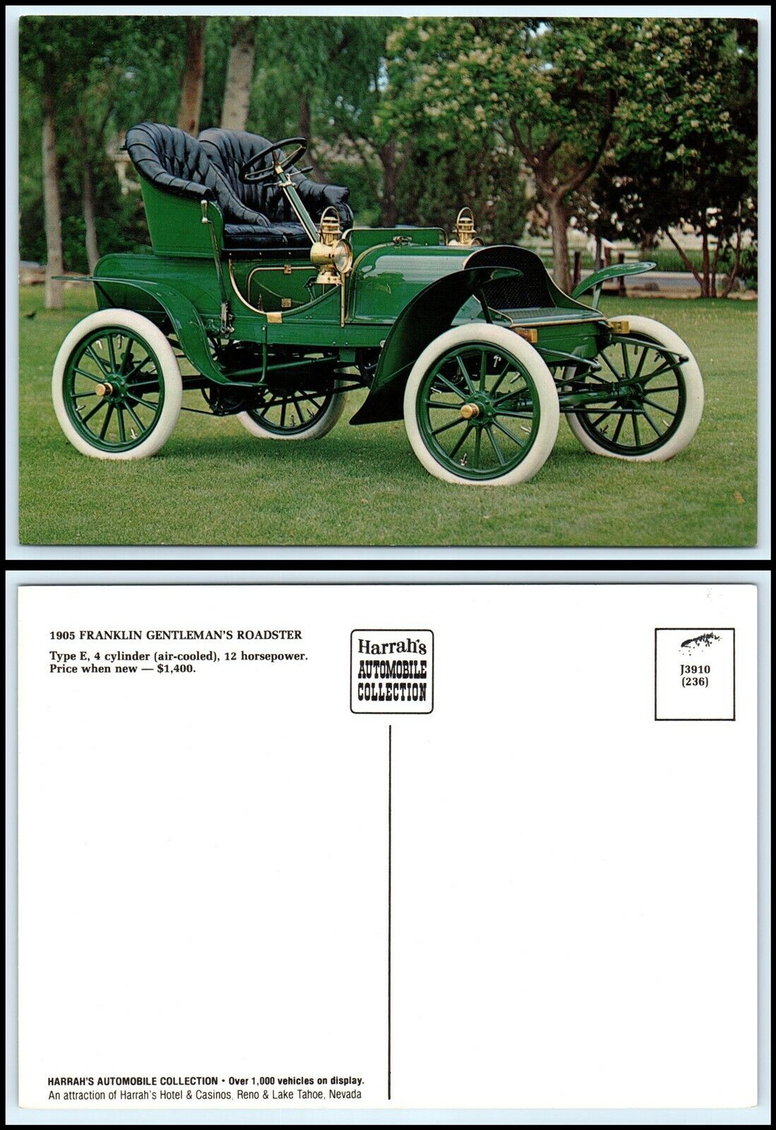 Vintage AUTOMOBILE Jumbo/Giant Size Postcard-1905 Franklin Gentleman\'s Roadster 