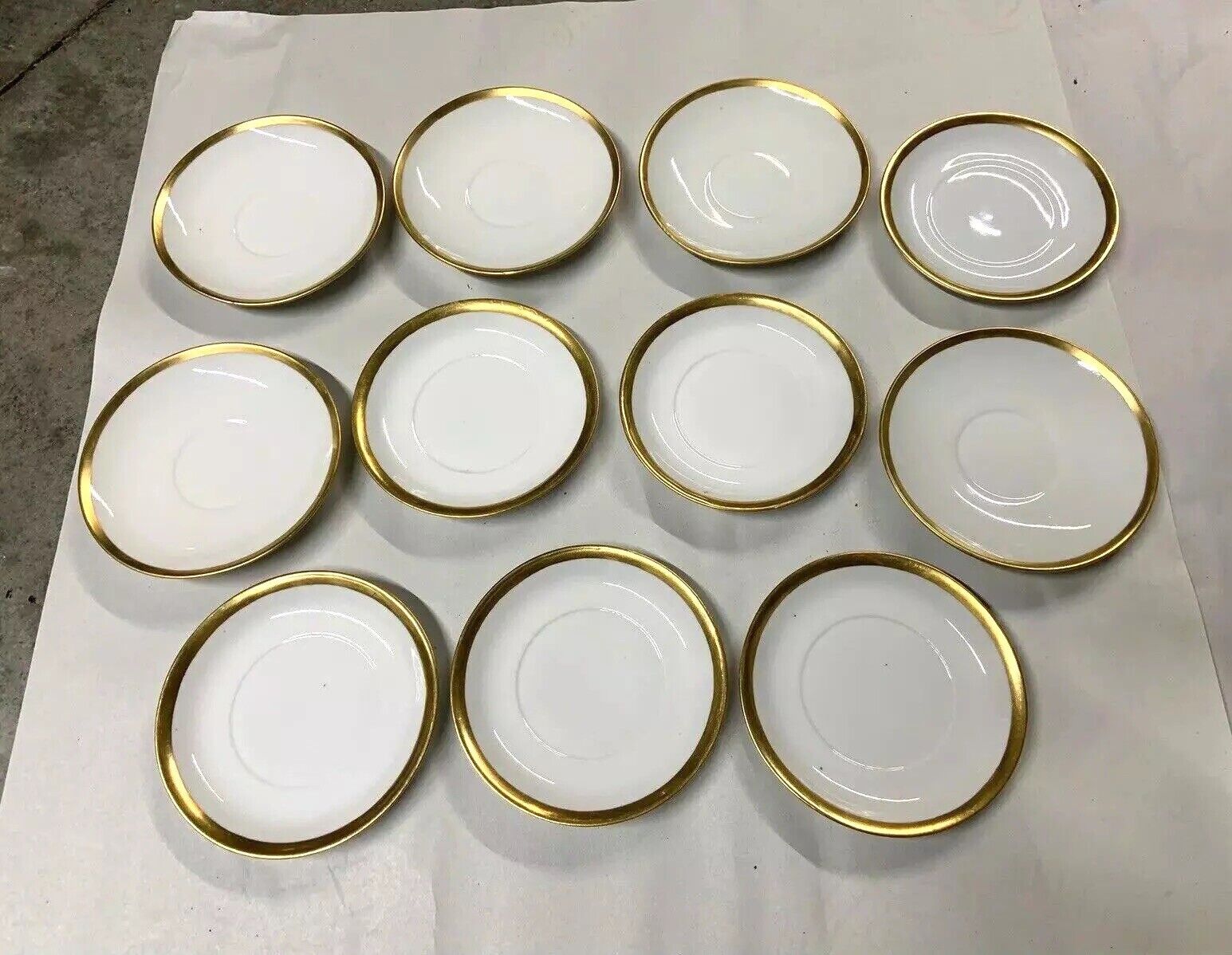Antique Set 11 Weimar Germany Gold Gilt Rim Teacup Saucer Porcelain Plates 5.5”